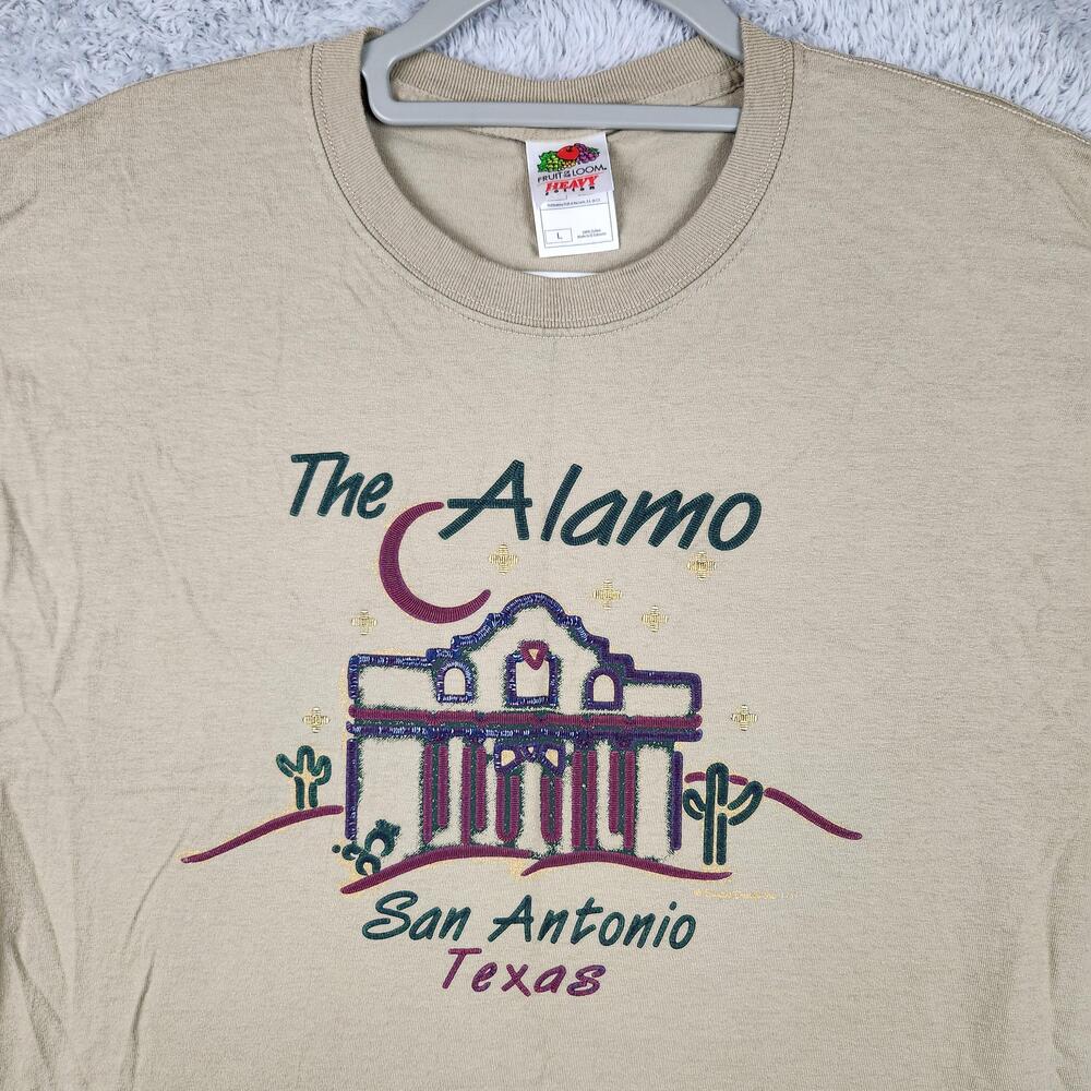 Vintage Alamo San Antonio Texas Shirt Mens Large Beige Graphic Y2k Logo Classic